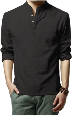 Hoerev Men Casual Long Sleeve Linen Slim Fit Shirts Beach Shirts