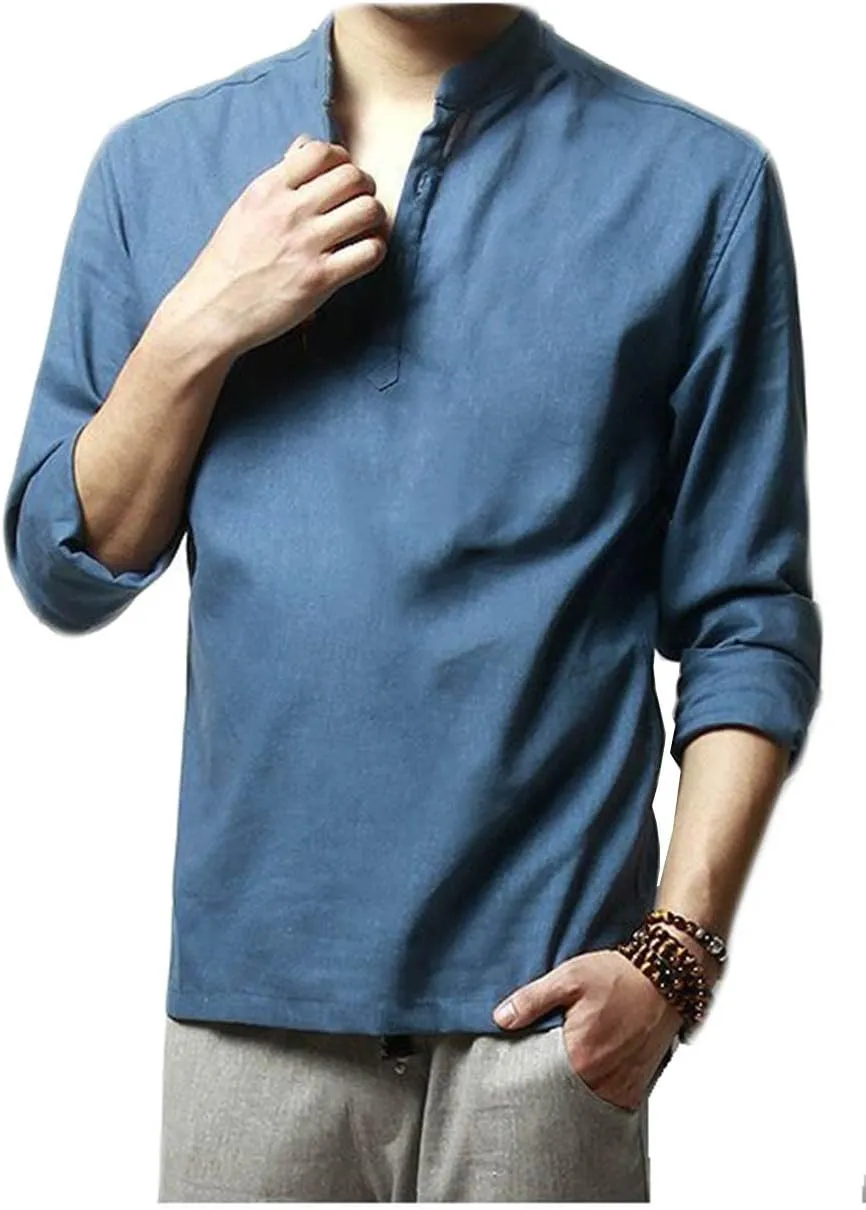Hoerev Men Casual Long Sleeve Linen Slim Fit Shirts Beach Shirts