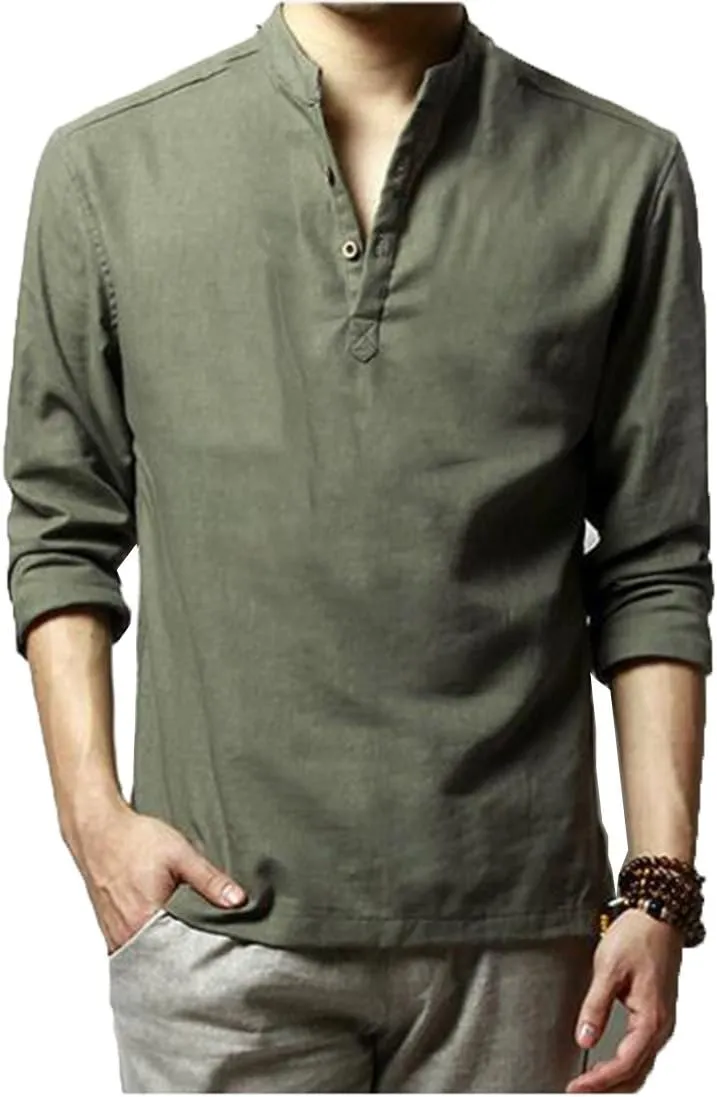 Hoerev Men Casual Long Sleeve Linen Slim Fit Shirts Beach Shirts