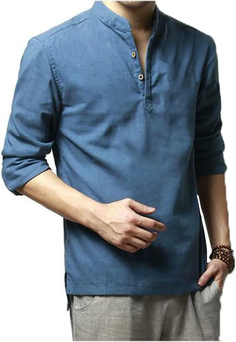 Hoerev Men Casual Long Sleeve Linen Slim Fit Shirts Beach Shirts