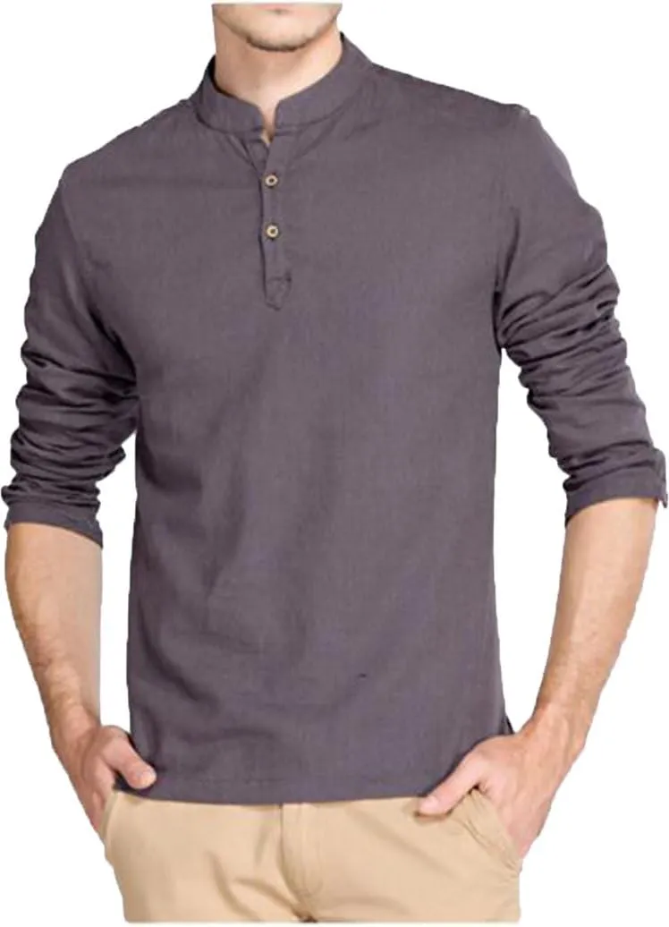 Hoerev Men Casual Long Sleeve Linen Slim Fit Shirts Beach Shirts