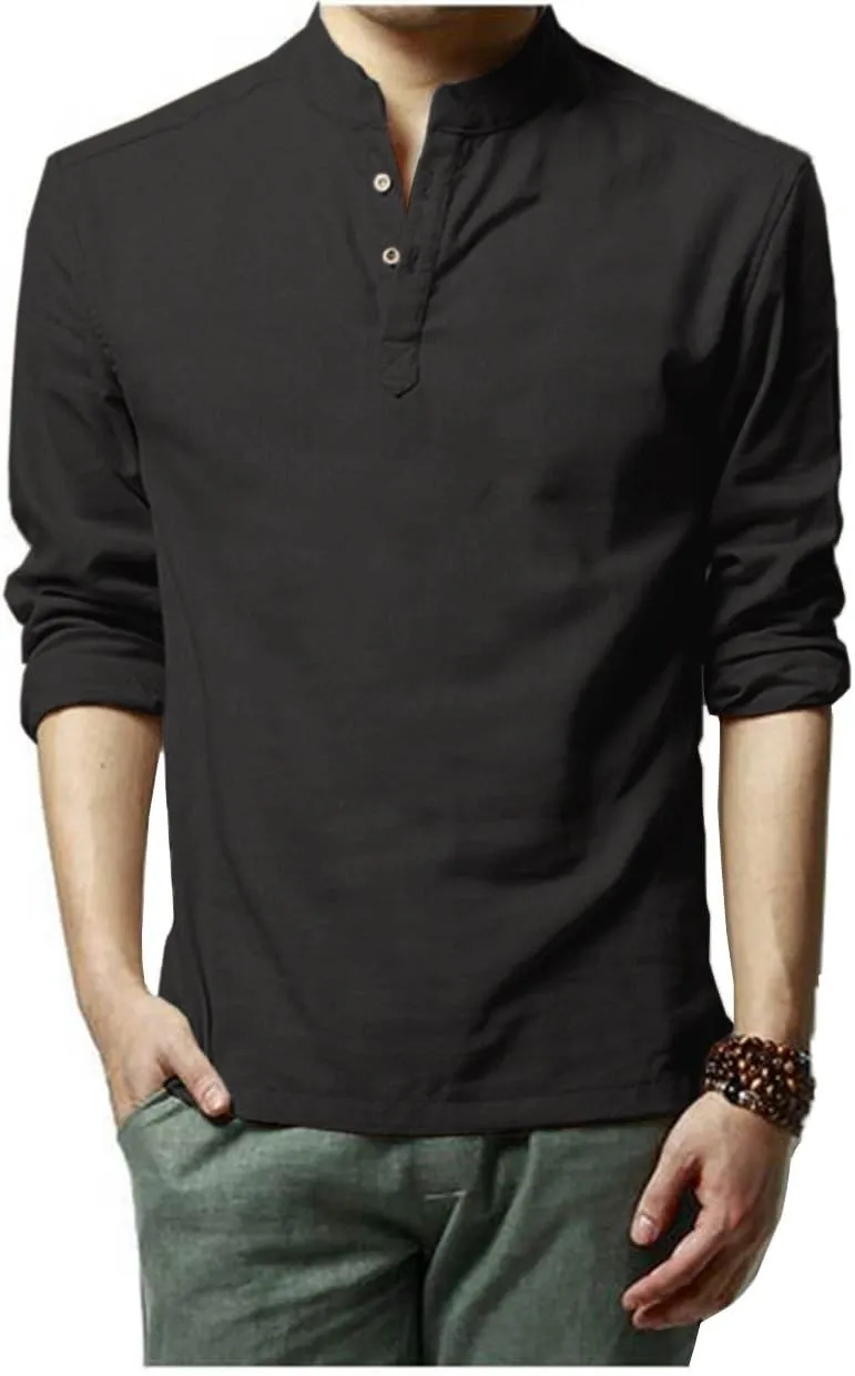 Hoerev Men Casual Long Sleeve Linen Slim Fit Shirts Beach Shirts