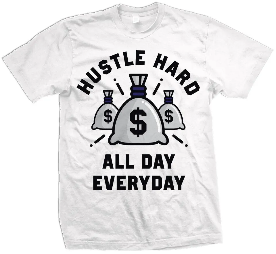 Hustle Hard All Day Everyday - Concord Purple on White T-Shirt