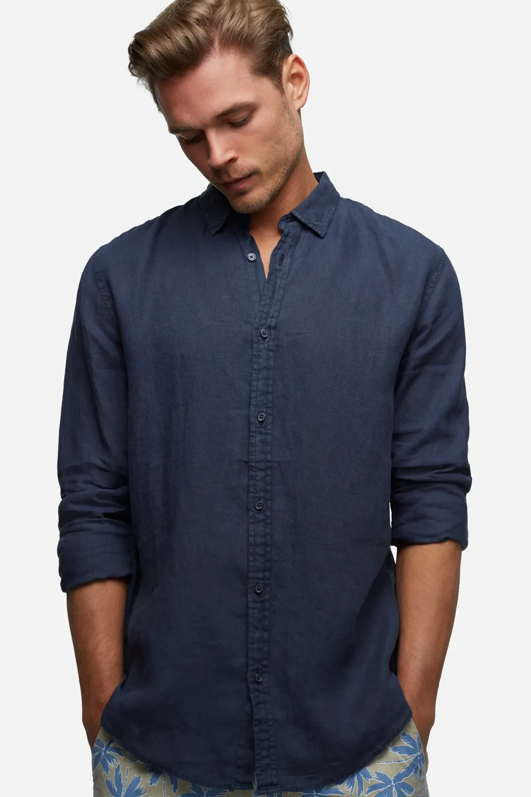 INDUSTRIE - The Tennyson Linen L/S Shirt - OD Navy