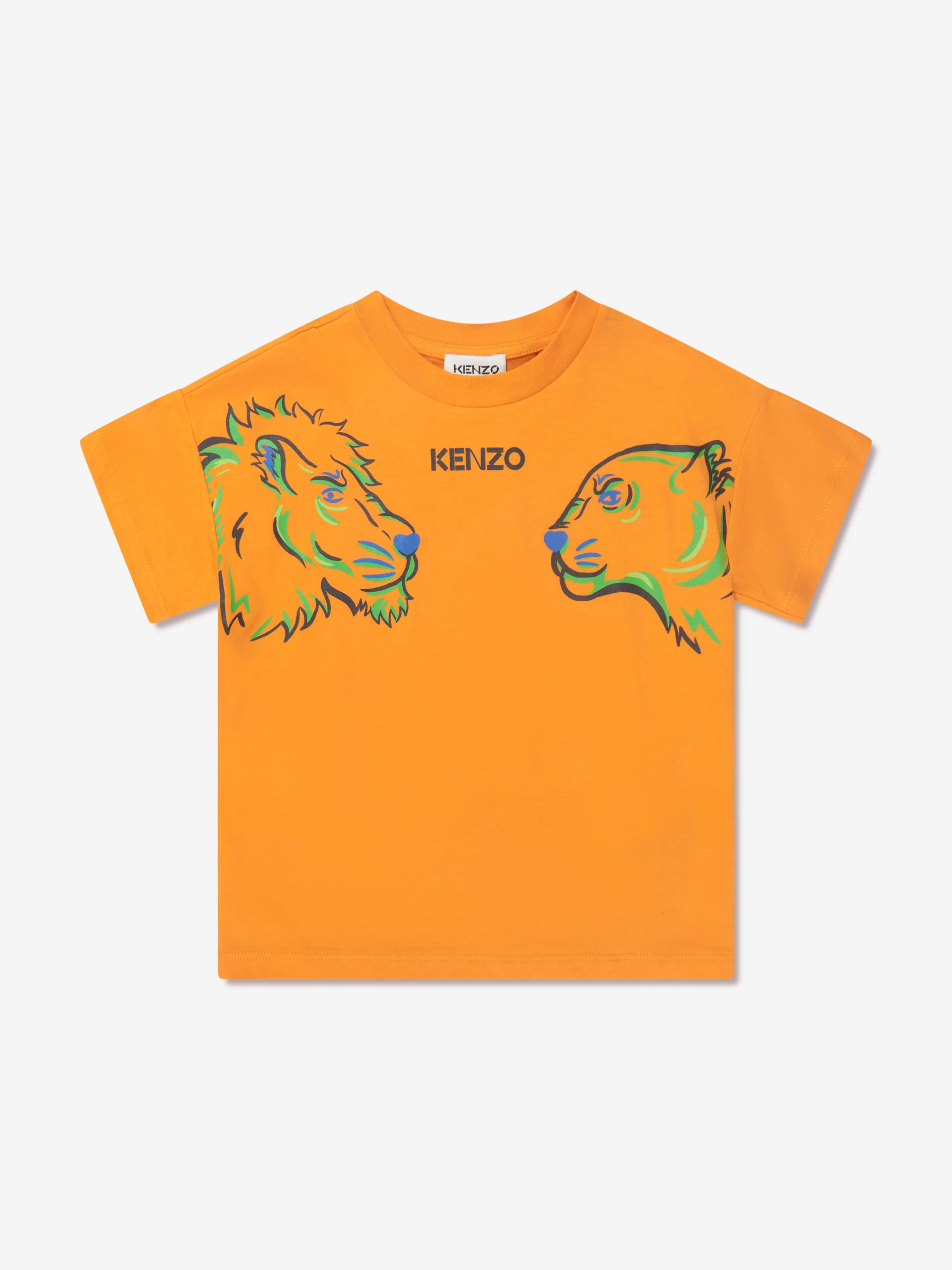 KENZO Boys Organic Cotton Tiger Friends T-Shirt in Orange