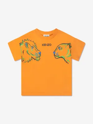 KENZO Boys Organic Cotton Tiger Friends T-Shirt in Orange
