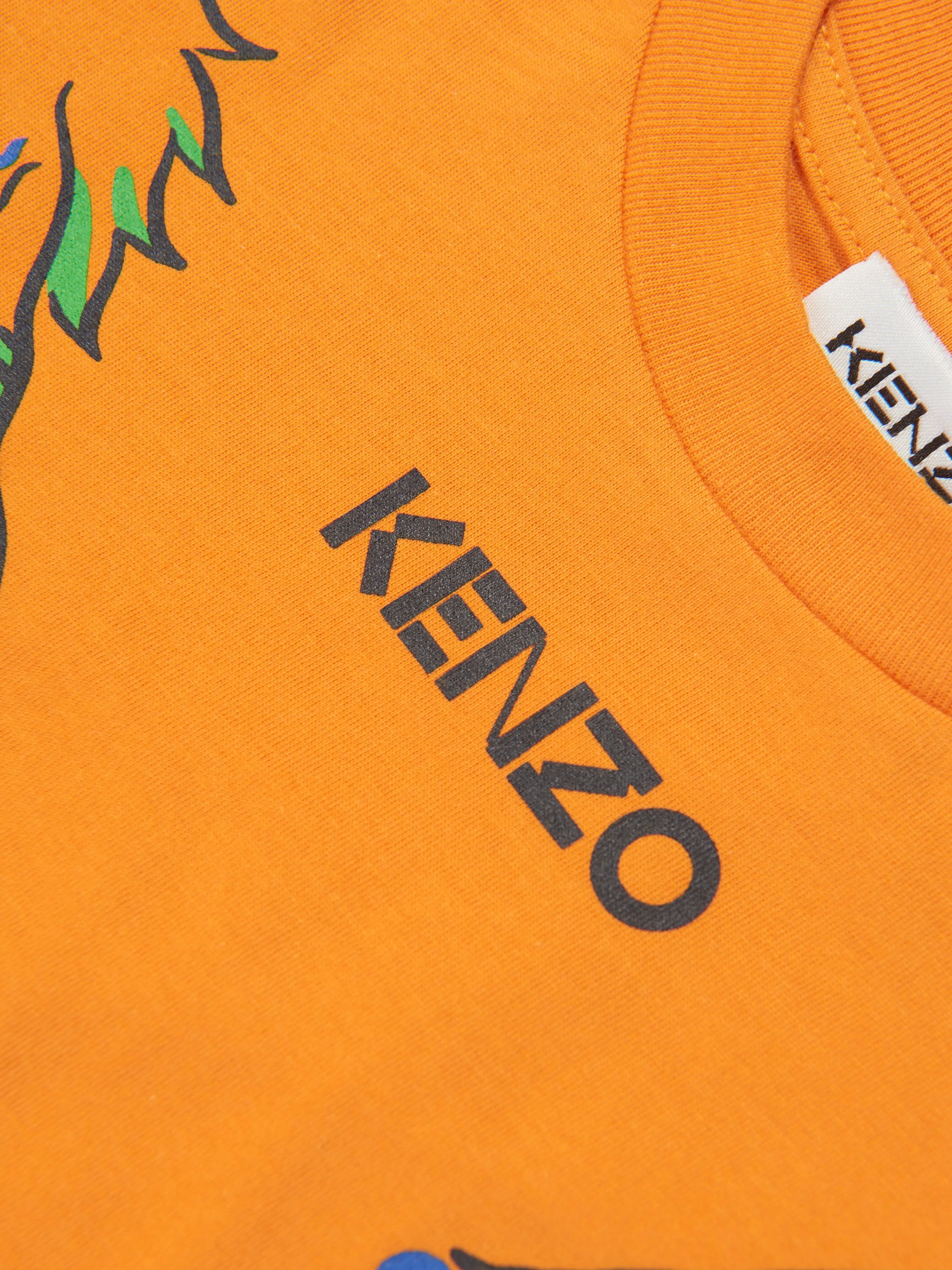 KENZO Boys Organic Cotton Tiger Friends T-Shirt in Orange
