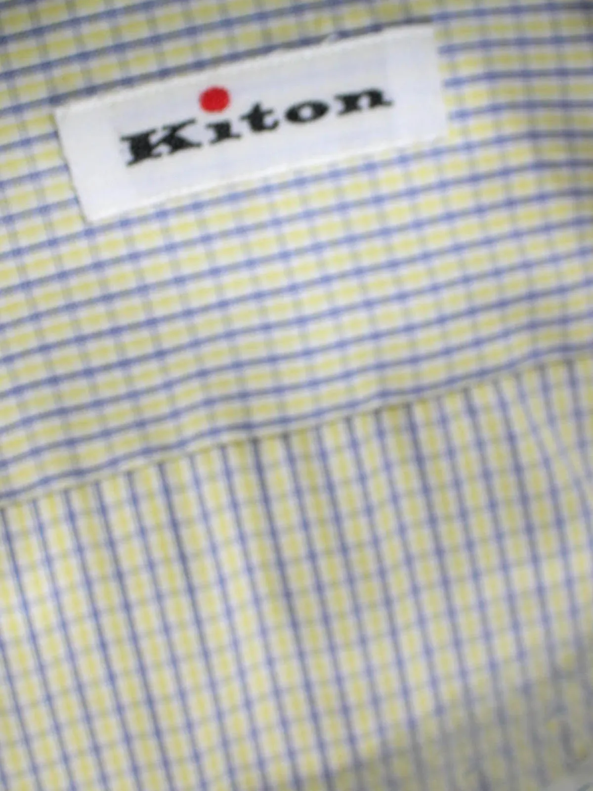 Kiton Dress Shirt White Lime Navy Check Spread Collar 39 - 15 1/2 REDUCED - SALE