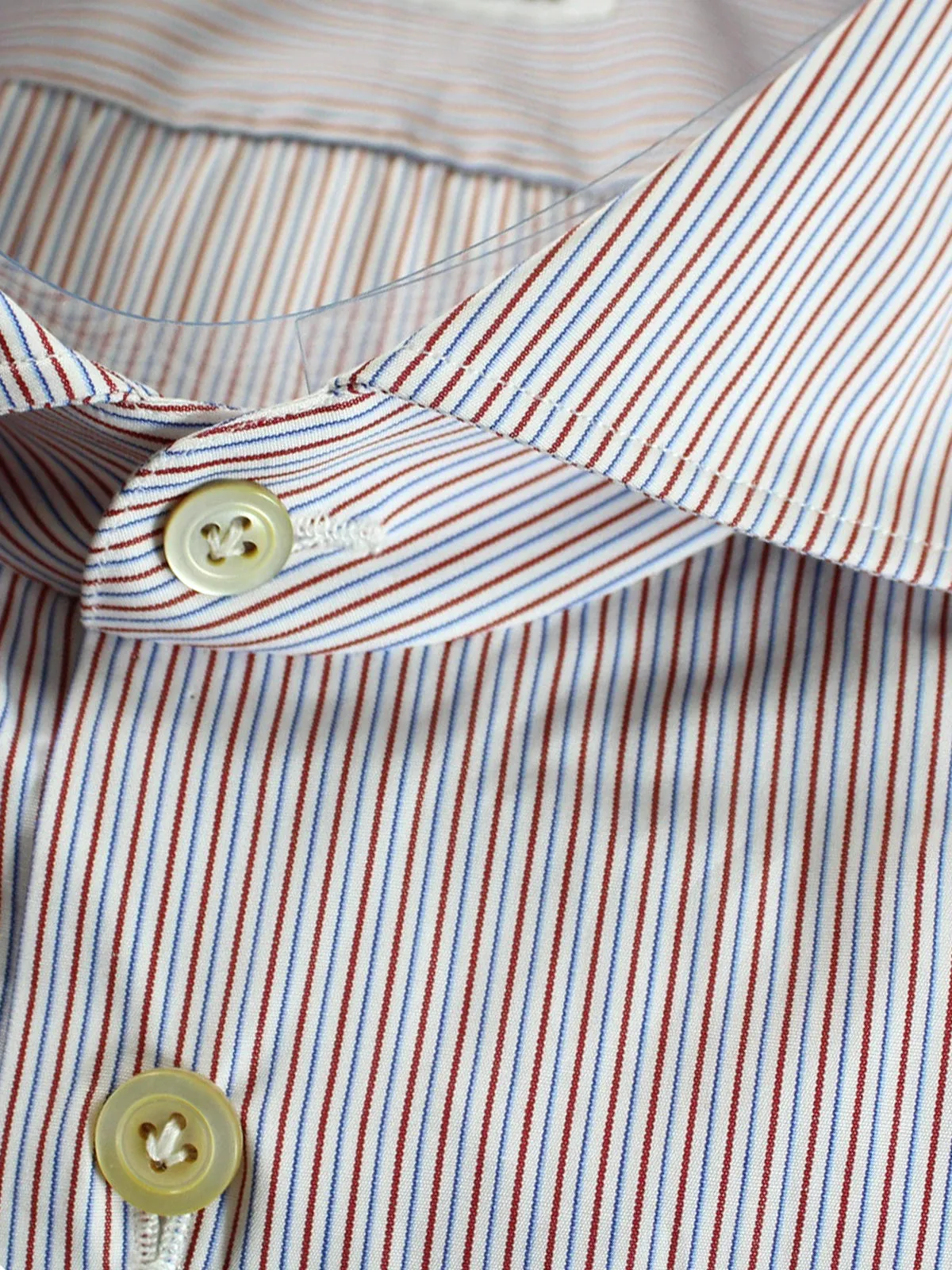 Kiton Dress Shirt White Maroon Royal Blue Stripes Spread Collar 40 - 15 3/4 SALE