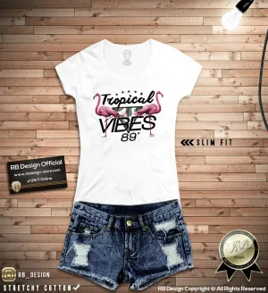 Ladies Graphic Top Tropical Vibes 89' Fresh Flamingo T-shirt WD356