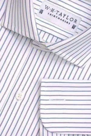 Lilac Blue Elegant Stripe Poplin Men's Bespoke Shirt
