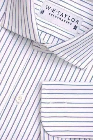 Lilac Blue Elegant Stripe Poplin Men's Bespoke Shirt
