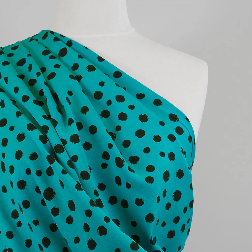 Linz - Almost Turquoise Spotty Viscose Woven Twill Fabric Sample