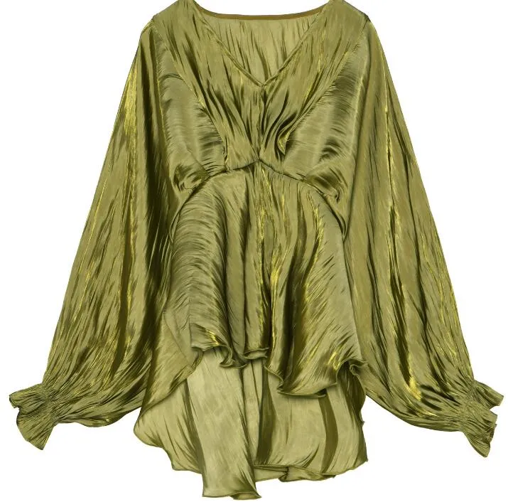 Loose Silk Women Shirts Tops Lantern Sleeve Spring Women blouseJJ961707