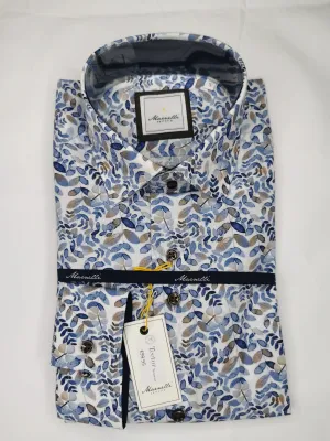 Marnelli - 3XL - Botanical Patterned Shirt, Blue and White