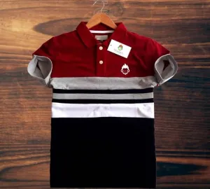 Men Self Design Polo Neck Pure Cotton Maroon T-Shirt