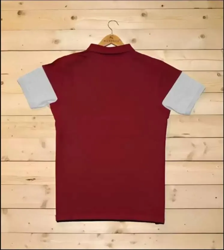 Men Self Design Polo Neck Pure Cotton Maroon T-Shirt