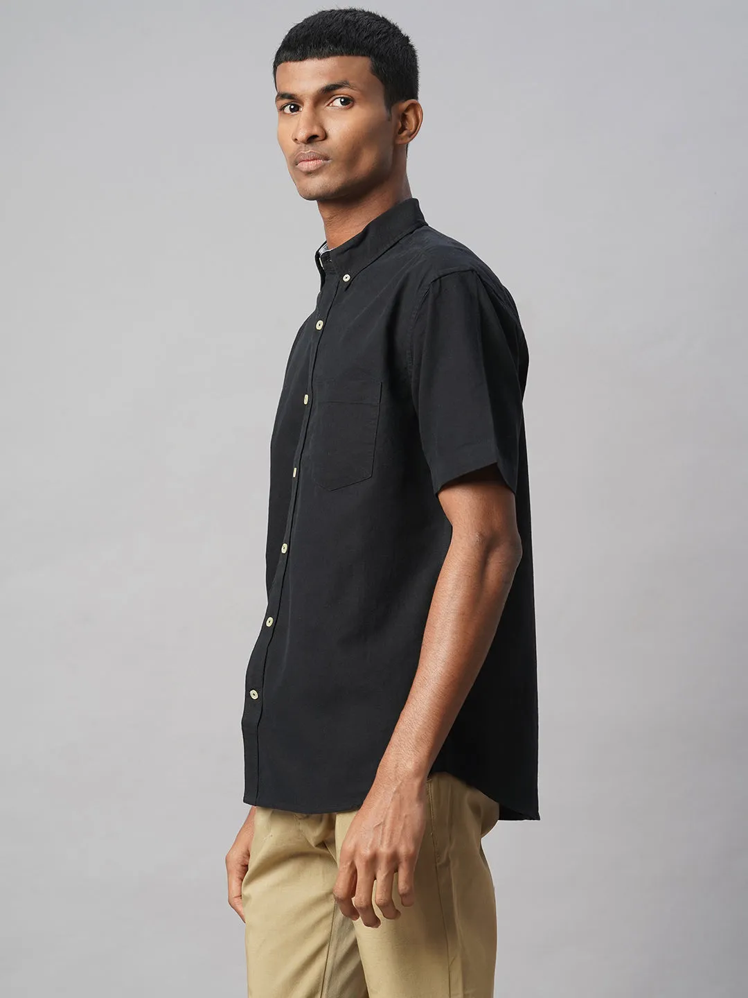 Men's Black Oxford 100% Cotton Regular Fit Shirt