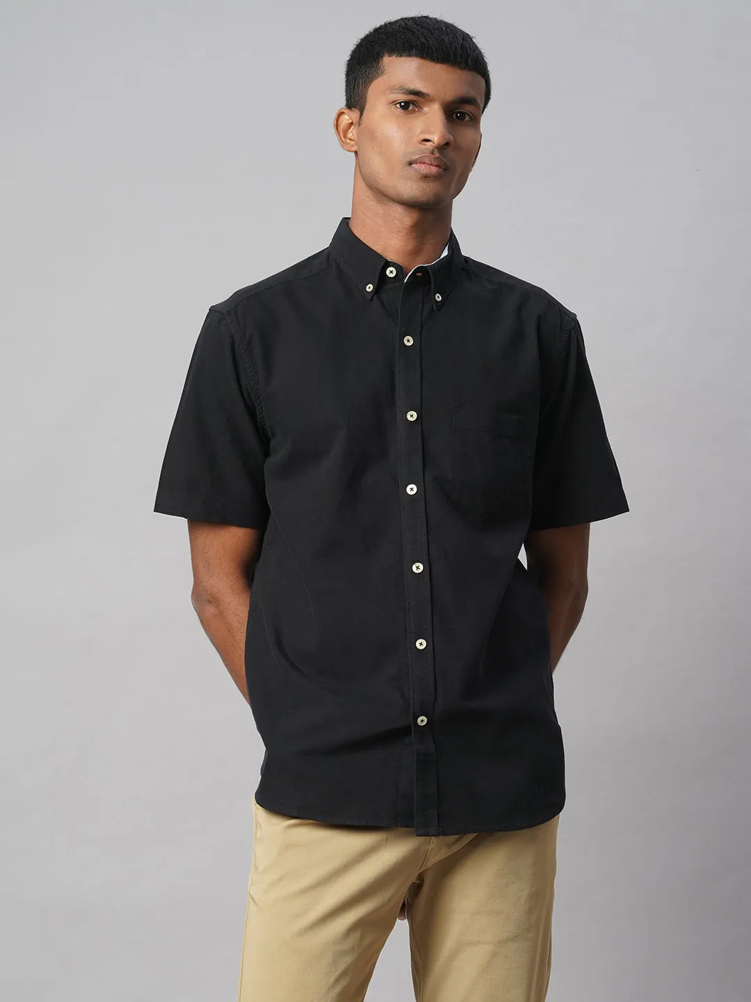 Men's Black Oxford 100% Cotton Regular Fit Shirt