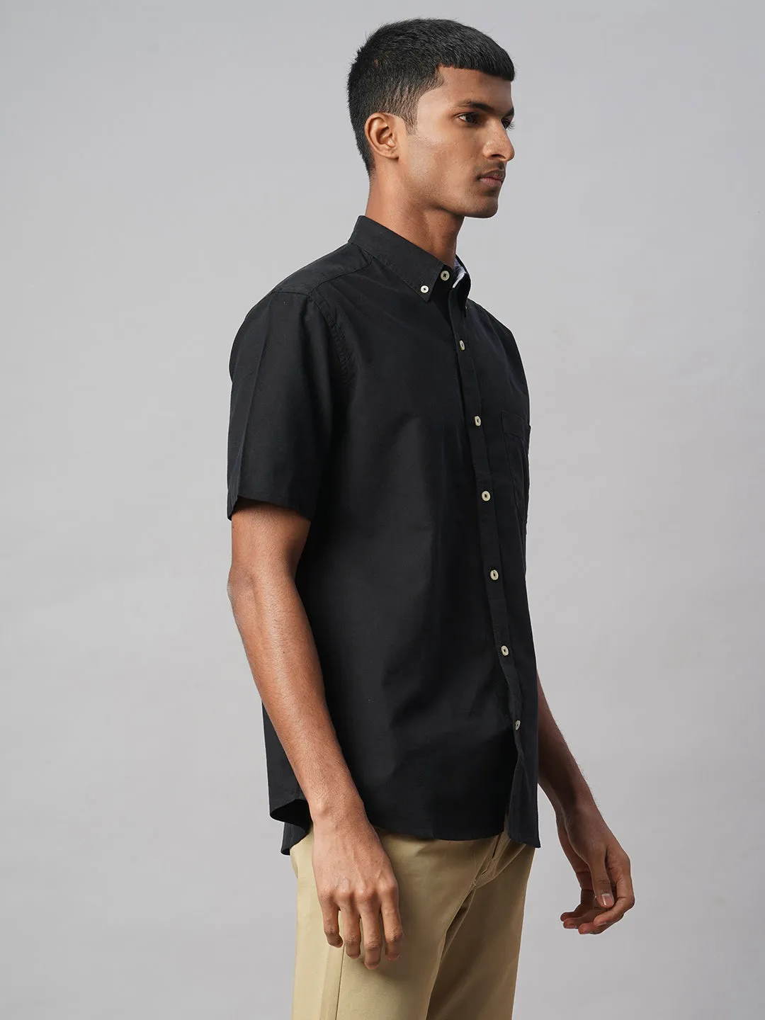 Men's Black Oxford 100% Cotton Regular Fit Shirt