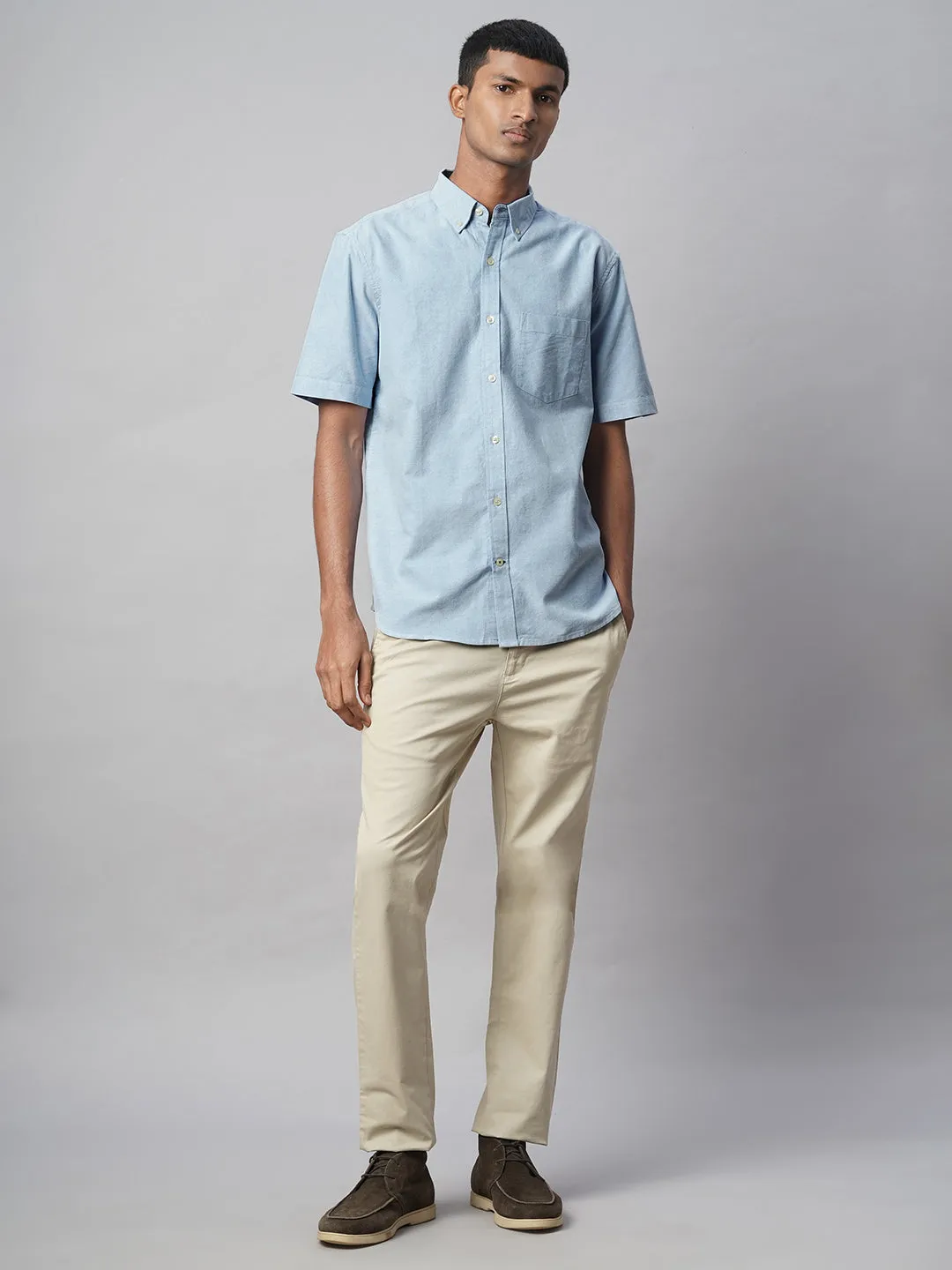 Men's Blue Oxford 100% Cotton Regular Fit Shirt