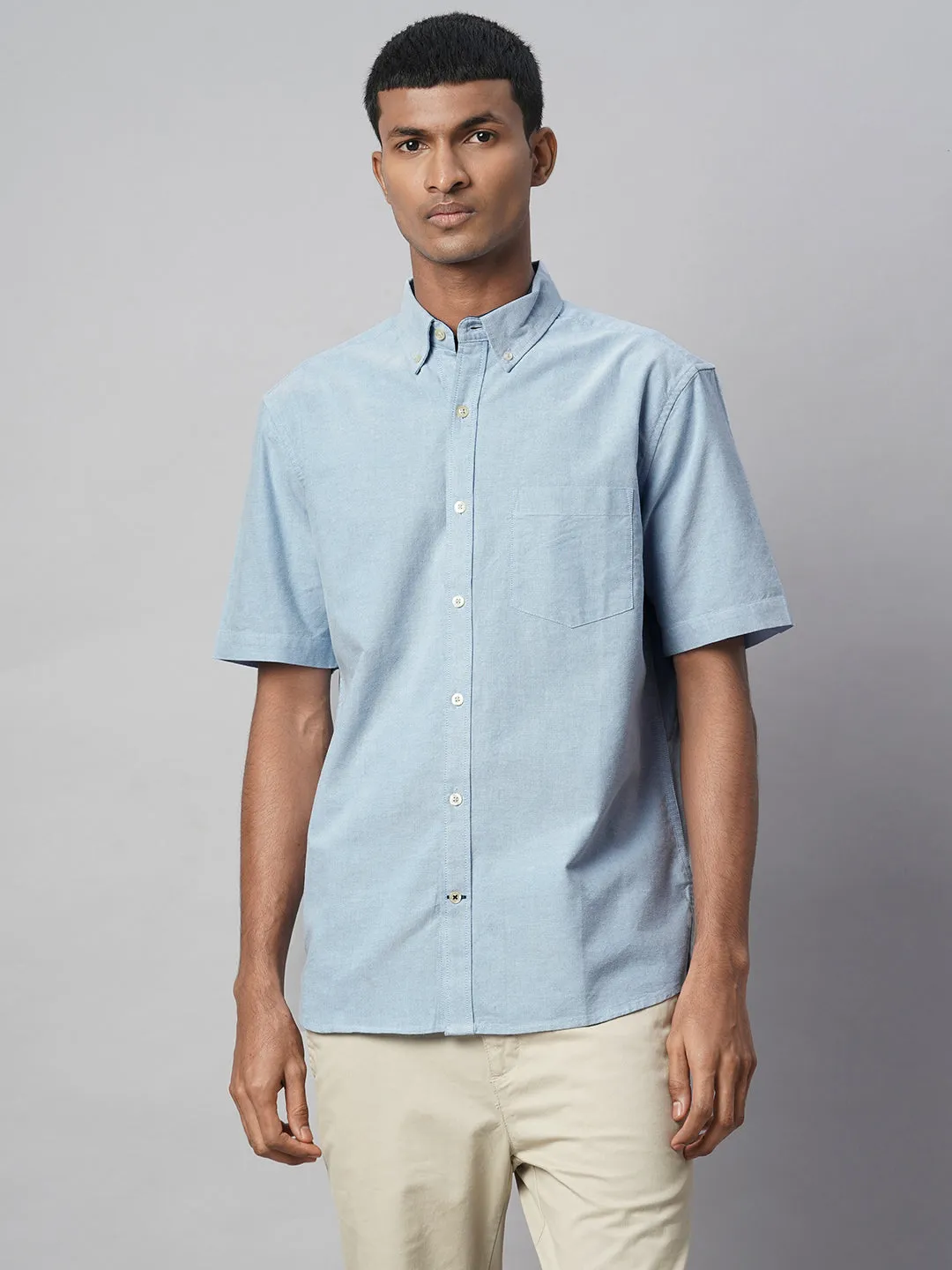 Men's Blue Oxford 100% Cotton Regular Fit Shirt