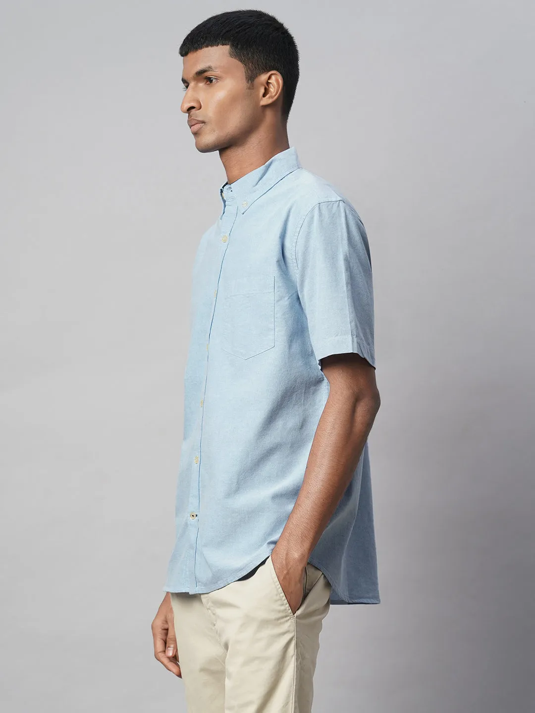 Men's Blue Oxford 100% Cotton Regular Fit Shirt