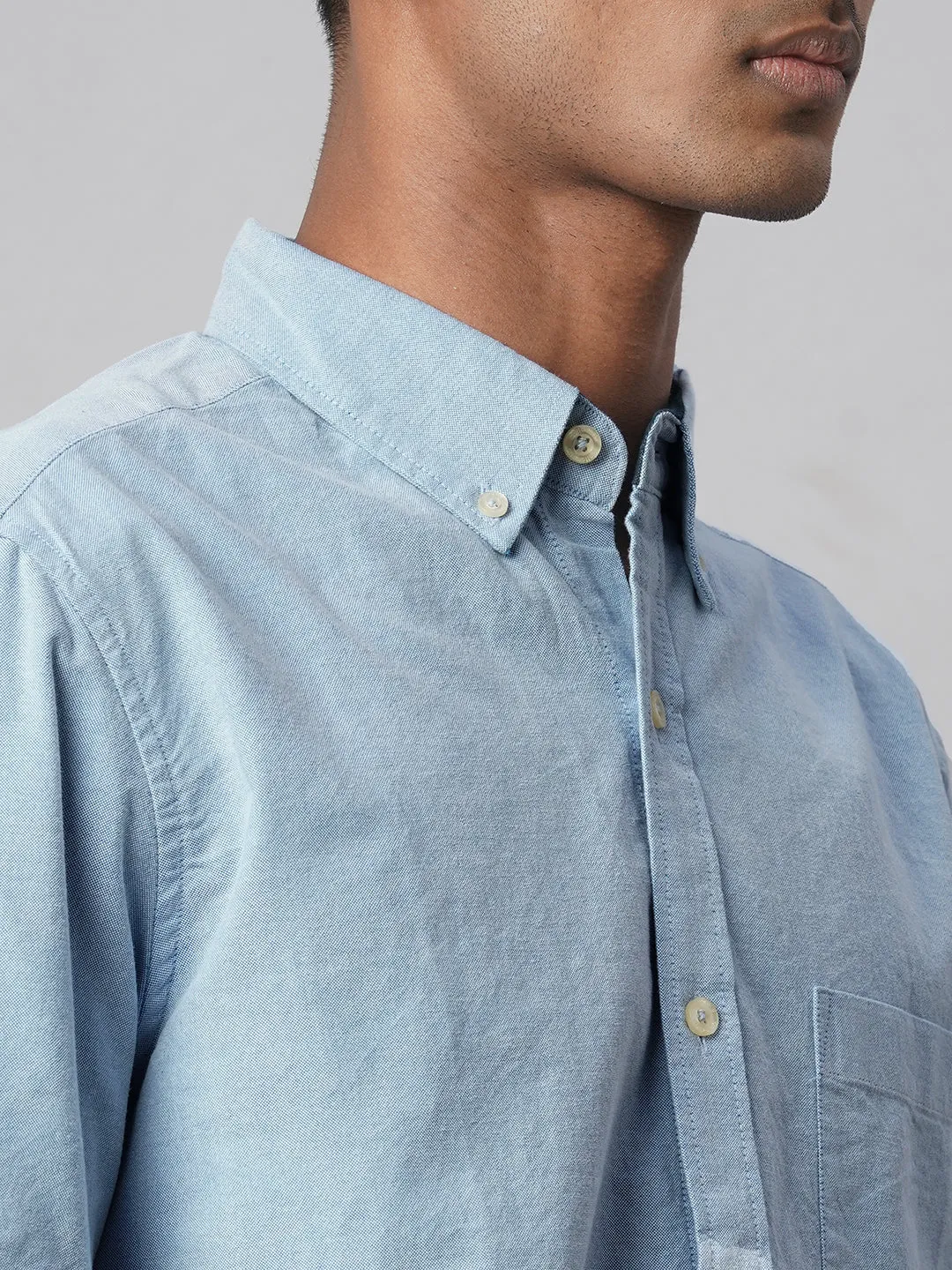 Men's Blue Oxford 100% Cotton Regular Fit Shirt