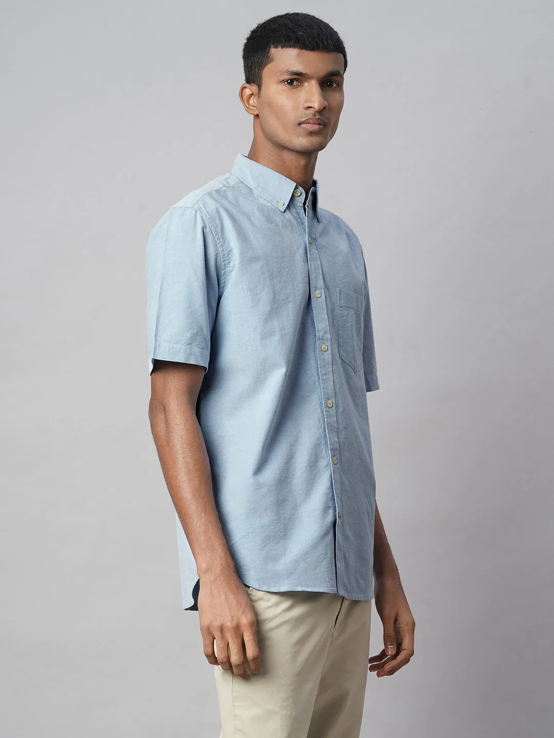 Men's Blue Oxford 100% Cotton Regular Fit Shirt
