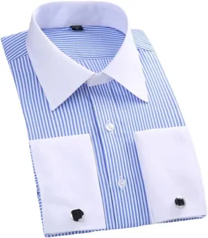 Men's French Cuff Dress Shirt Long Sleeve Formal Business Buttons Men Shirts Regular Fit Cufflinks Shirt