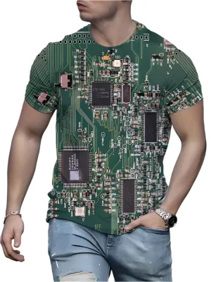 Men's Summer 3D Circuit Board T-Shirt – Creative Electronic Chip CPU Graphic Print, Oversized Fashion Tee, Short Sleeve, O-Neck