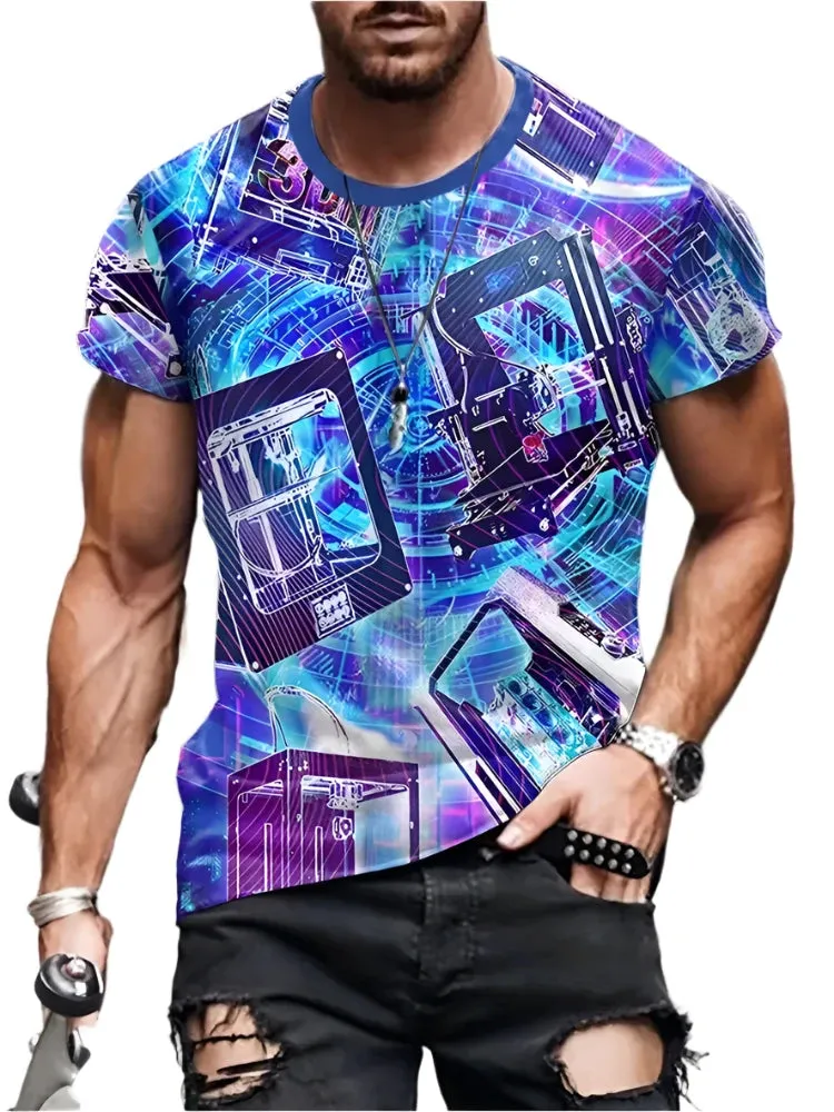 Men's Summer 3D Circuit Board T-Shirt – Creative Electronic Chip CPU Graphic Print, Oversized Fashion Tee, Short Sleeve, O-Neck