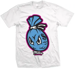 Money Bag - Blue Fury/ Laser Fuchsia on White T-Shirt