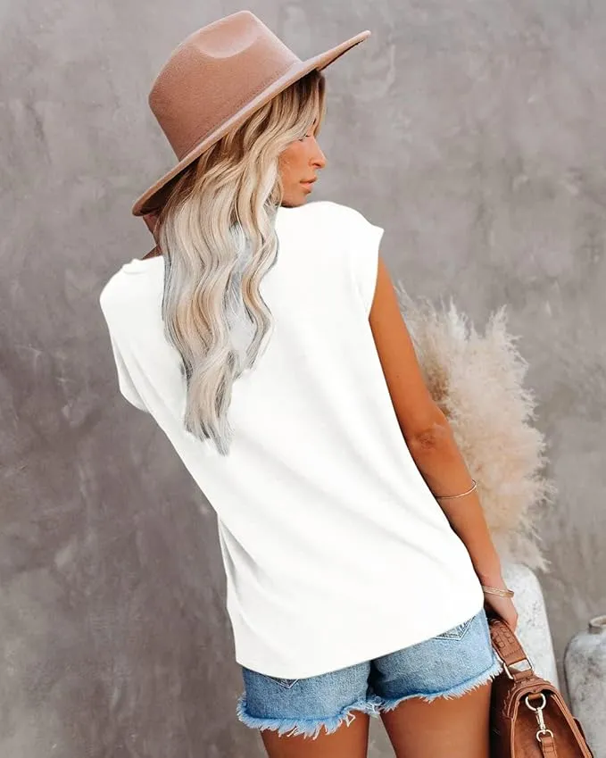 New isermeo Womens Cap Sleeve Summer Tops Trendy Tank Tops Lace V Neck Loose Fit Shirt Sz XL