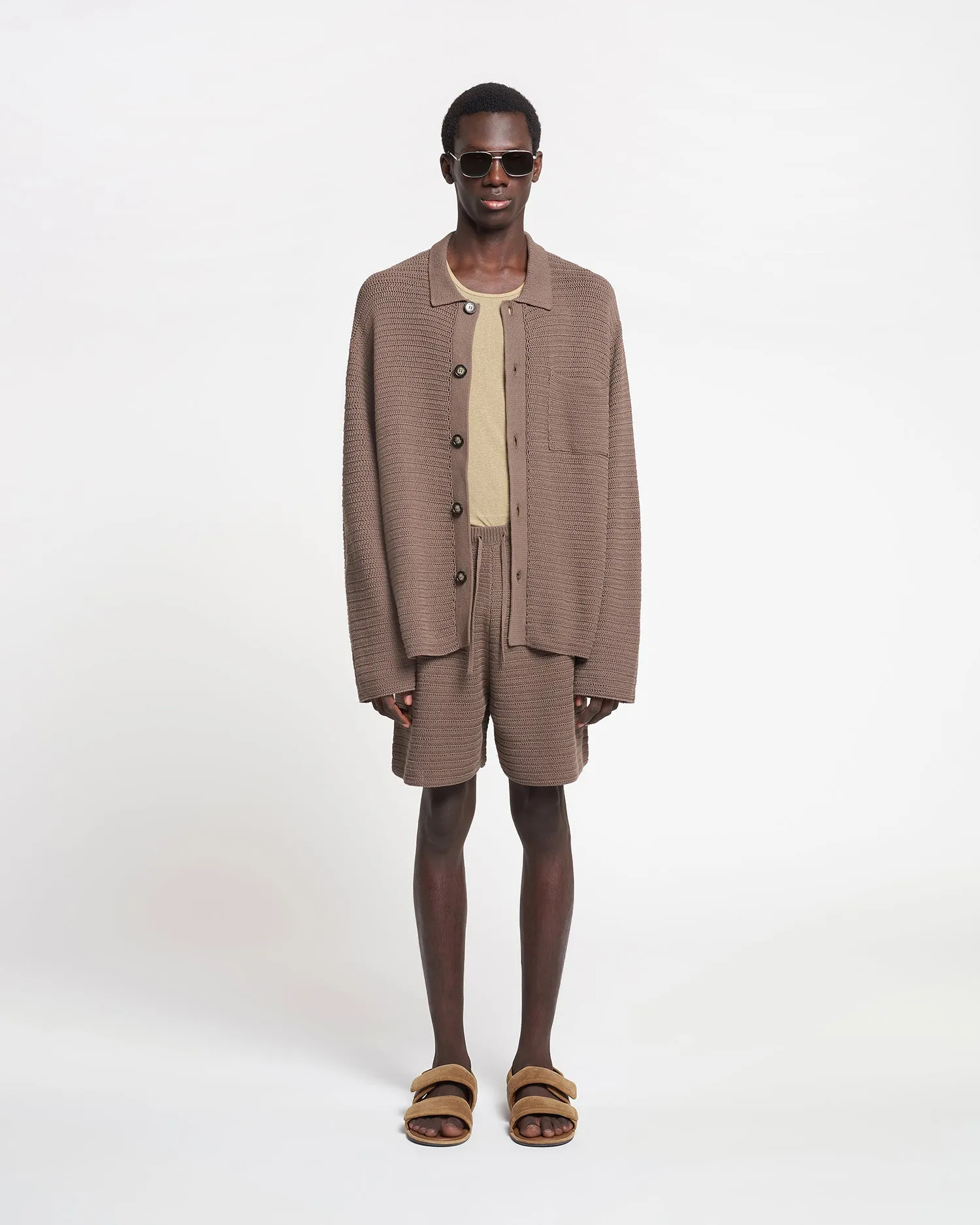 Nicolas - Linear Crochet Shirt - Fossil Brown