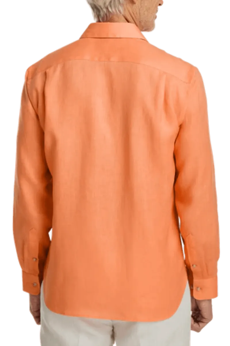 Orange Linen Classic Solid Shirt