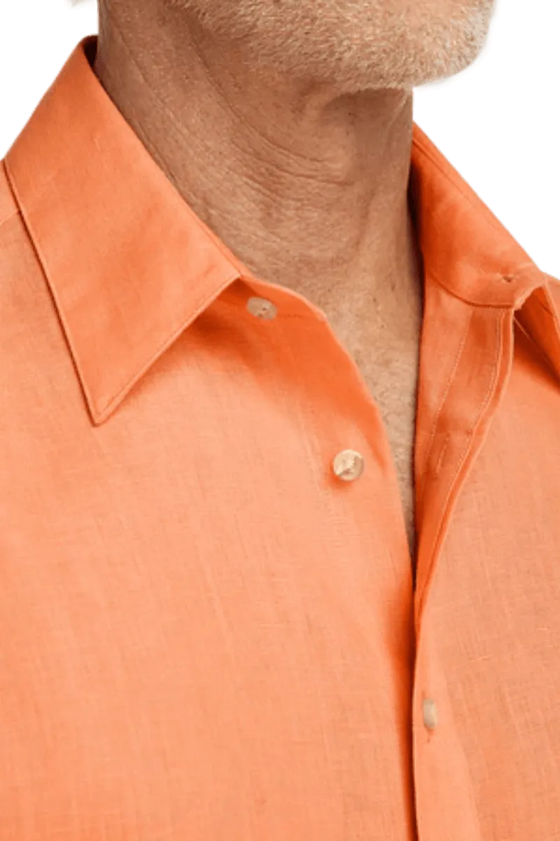 Orange Linen Classic Solid Shirt