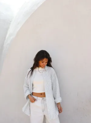 Oversized Linen Stripped Shirt Green