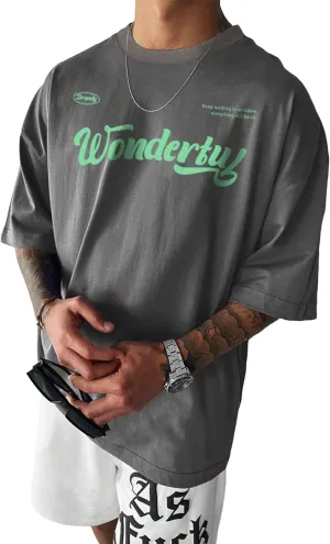 OYOANGLE Men's Oversized Graphic Print Short Sleeve Round Neck Streetwear Tee Shirt Tops