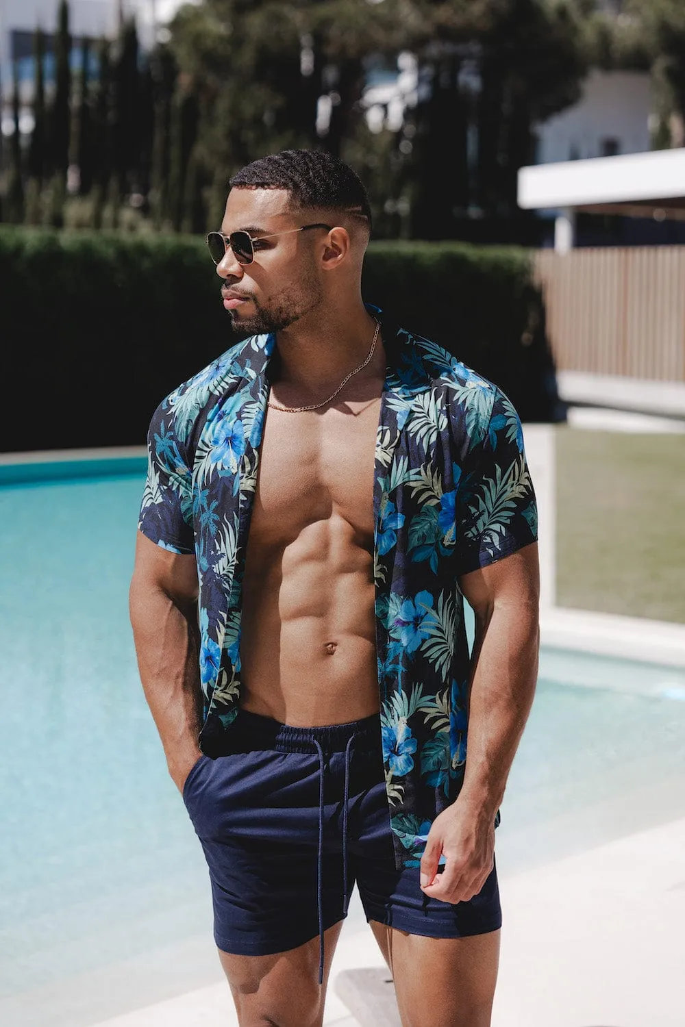 Printed Shirt in Navy Tropical Palms