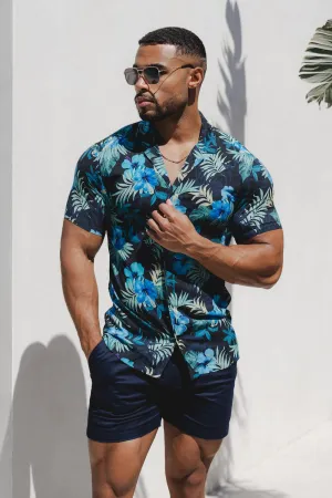 Printed Shirt in Navy Tropical Palms