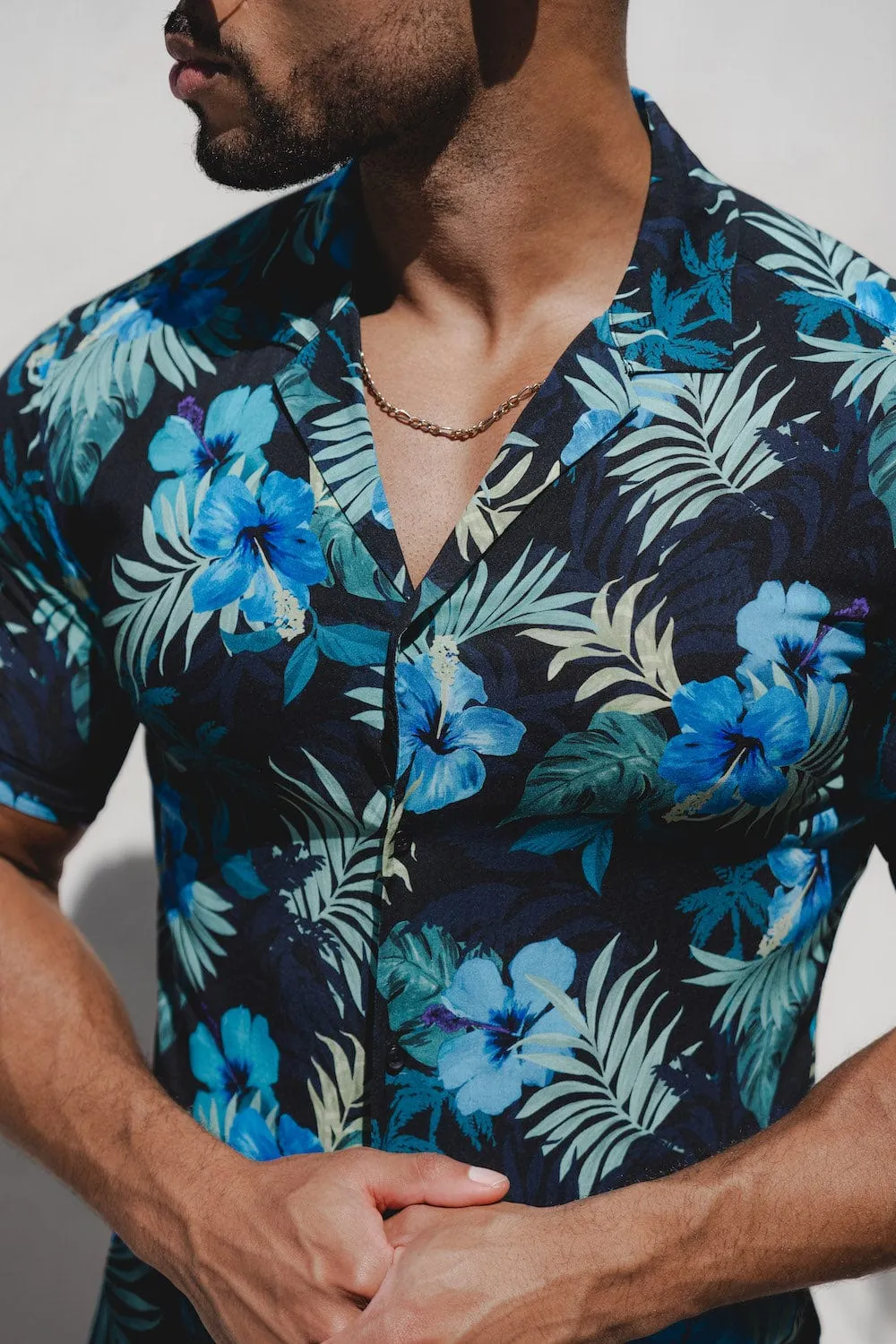 Printed Shirt in Navy Tropical Palms