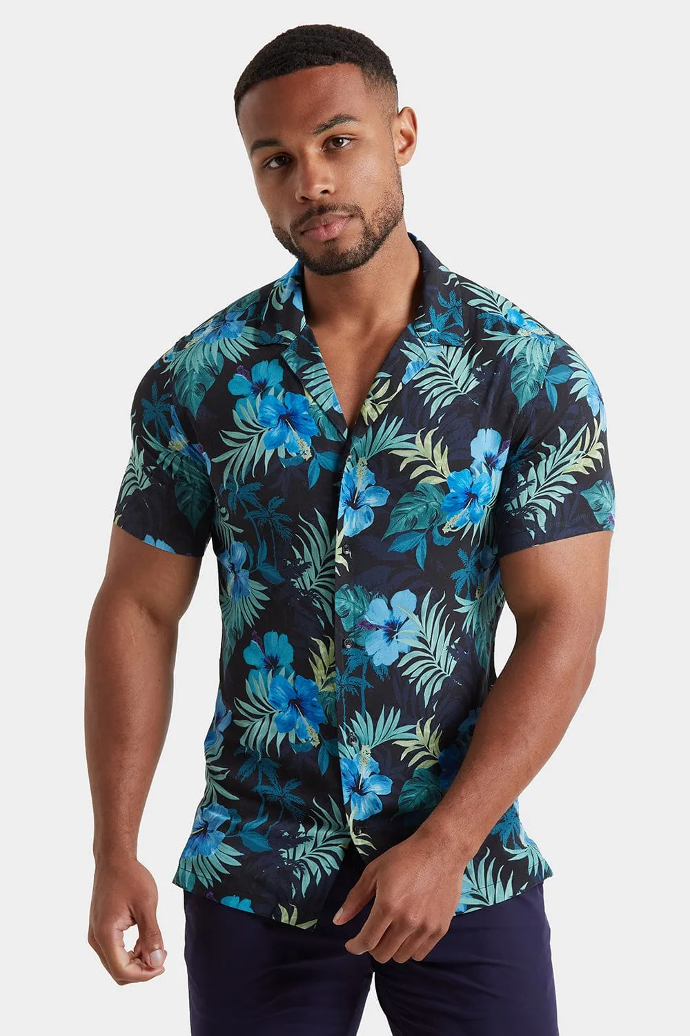 Printed Shirt in Navy Tropical Palms