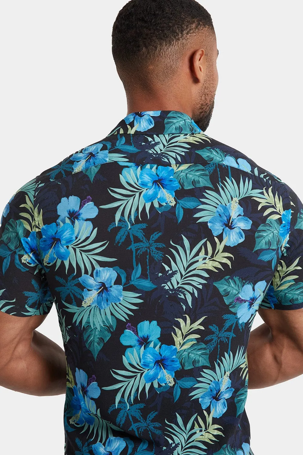Printed Shirt in Navy Tropical Palms