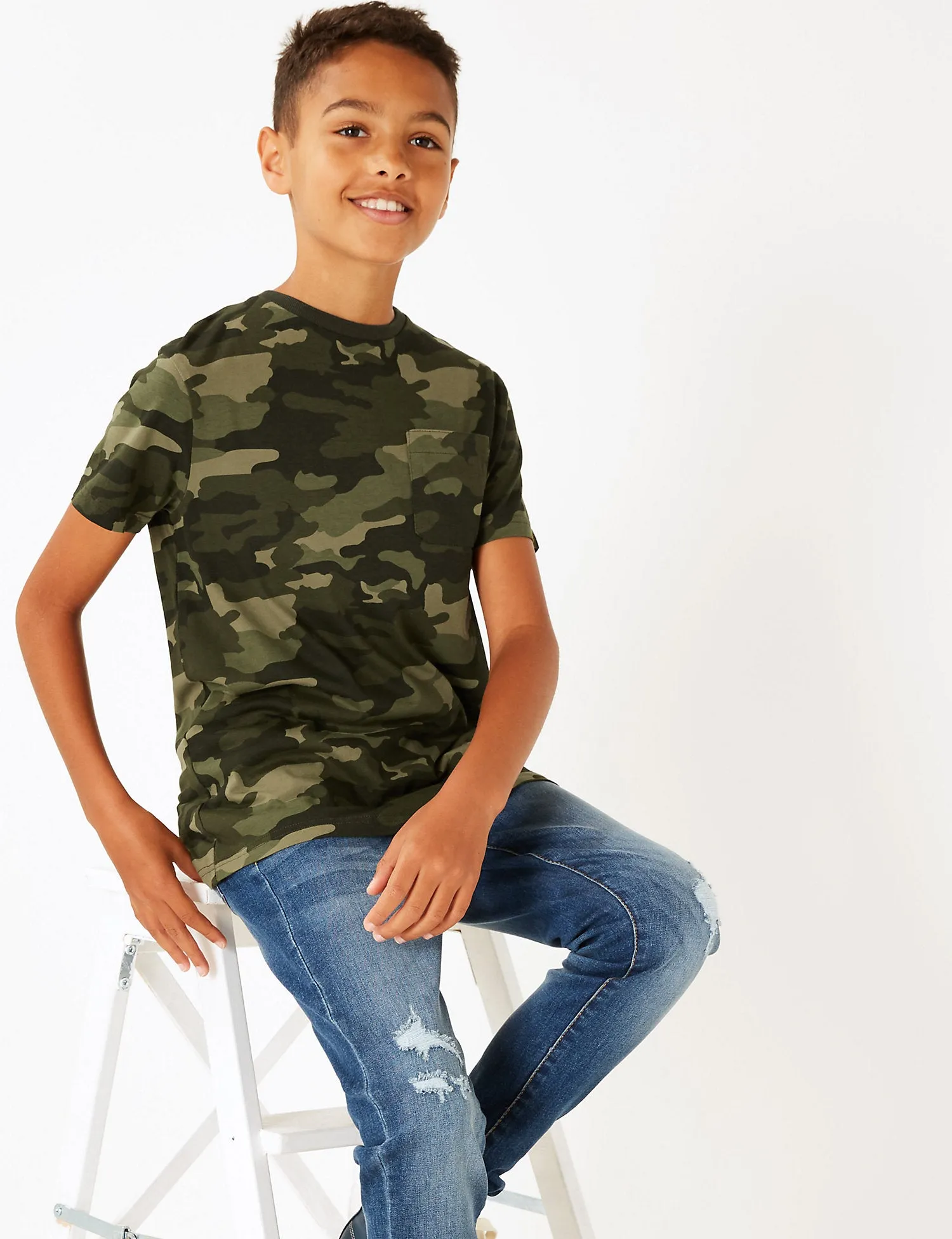 Pure Cotton Camo Print T-Shirt