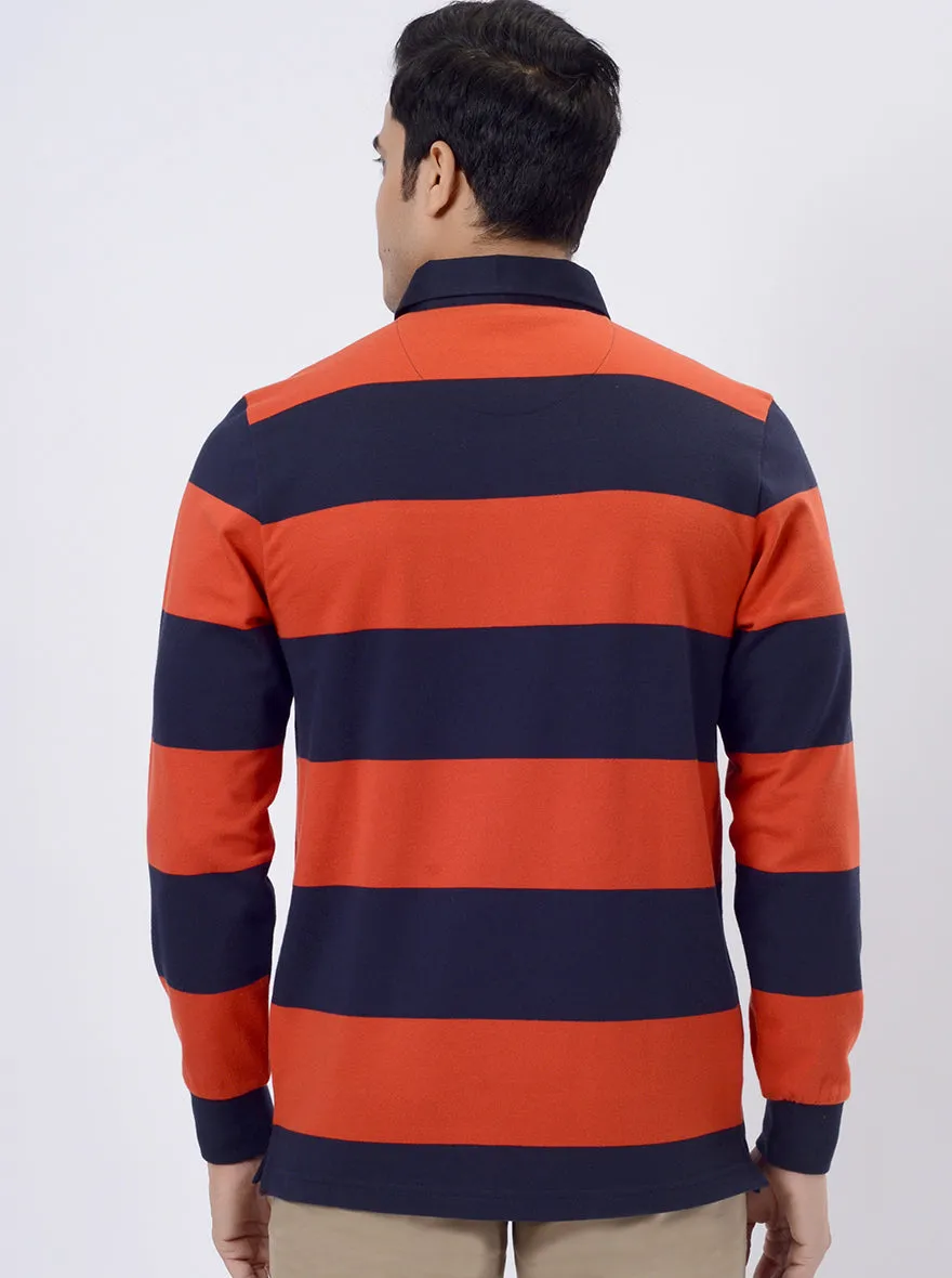 Red & Navy Blue Striped Slim Fit Polo T-Shirt | JadeBlue