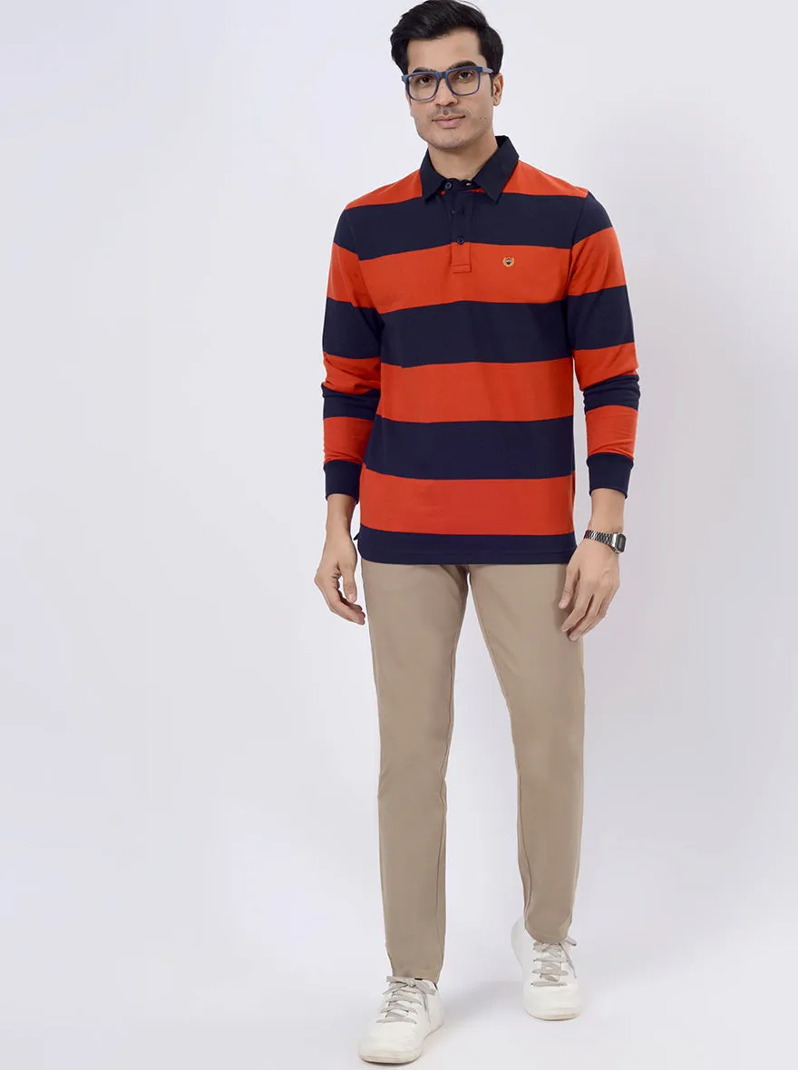 Red & Navy Blue Striped Slim Fit Polo T-Shirt | JadeBlue