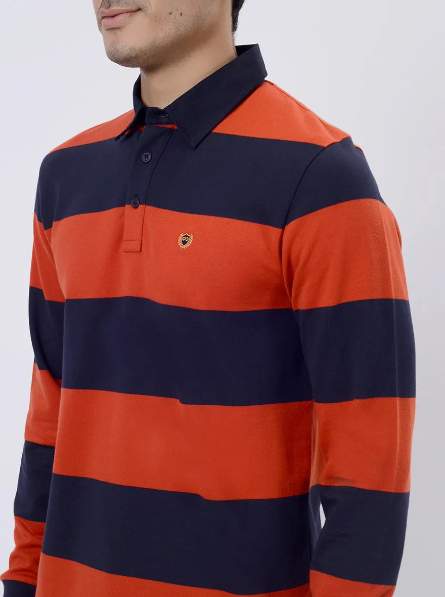 Red & Navy Blue Striped Slim Fit Polo T-Shirt | JadeBlue