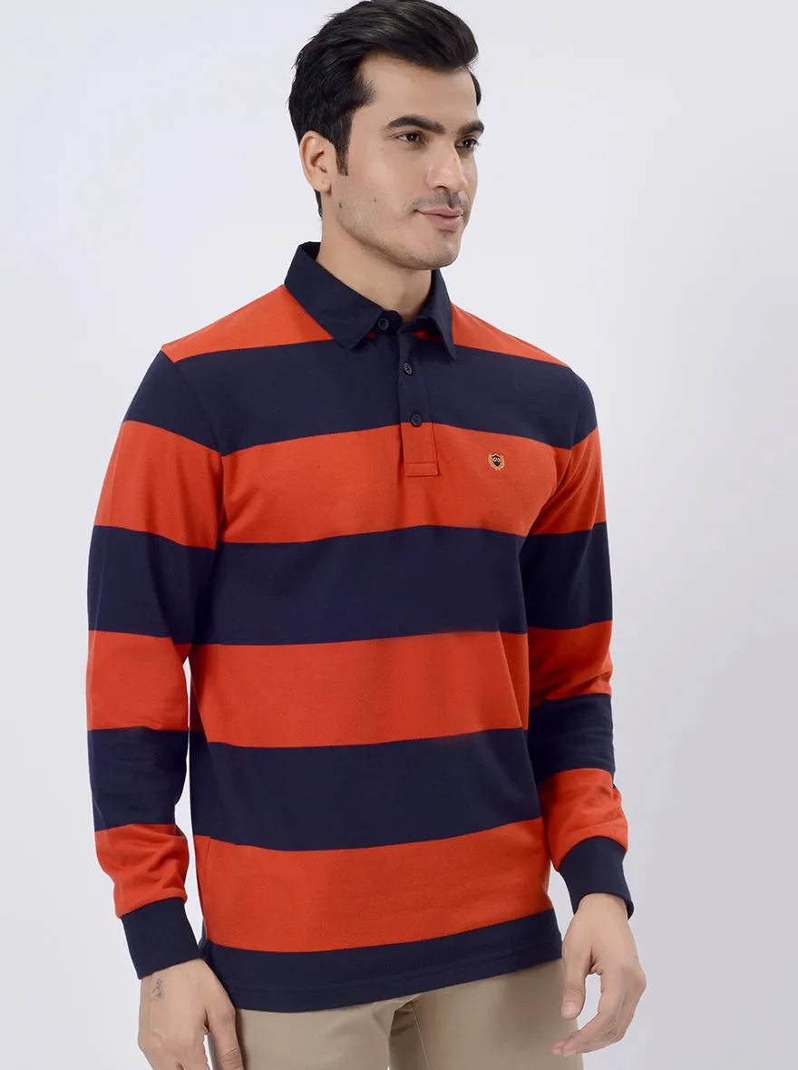Red & Navy Blue Striped Slim Fit Polo T-Shirt | JadeBlue