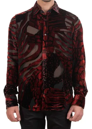 Red Marble Effect Velvet Shirt